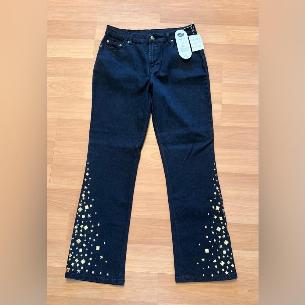 Diane Gilman Blue Denim Jeans with Gold Star Details Size 10 NWT
